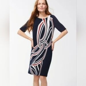 NWT Chico's Travelers Twist Mix India Ink Navy Shift Dress Size 2 Large